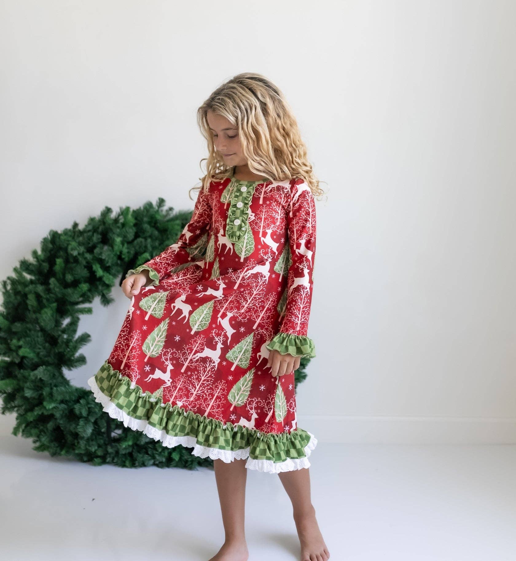 Red Christmas Holiday Reindeer Ruffle Lounge Play Gown