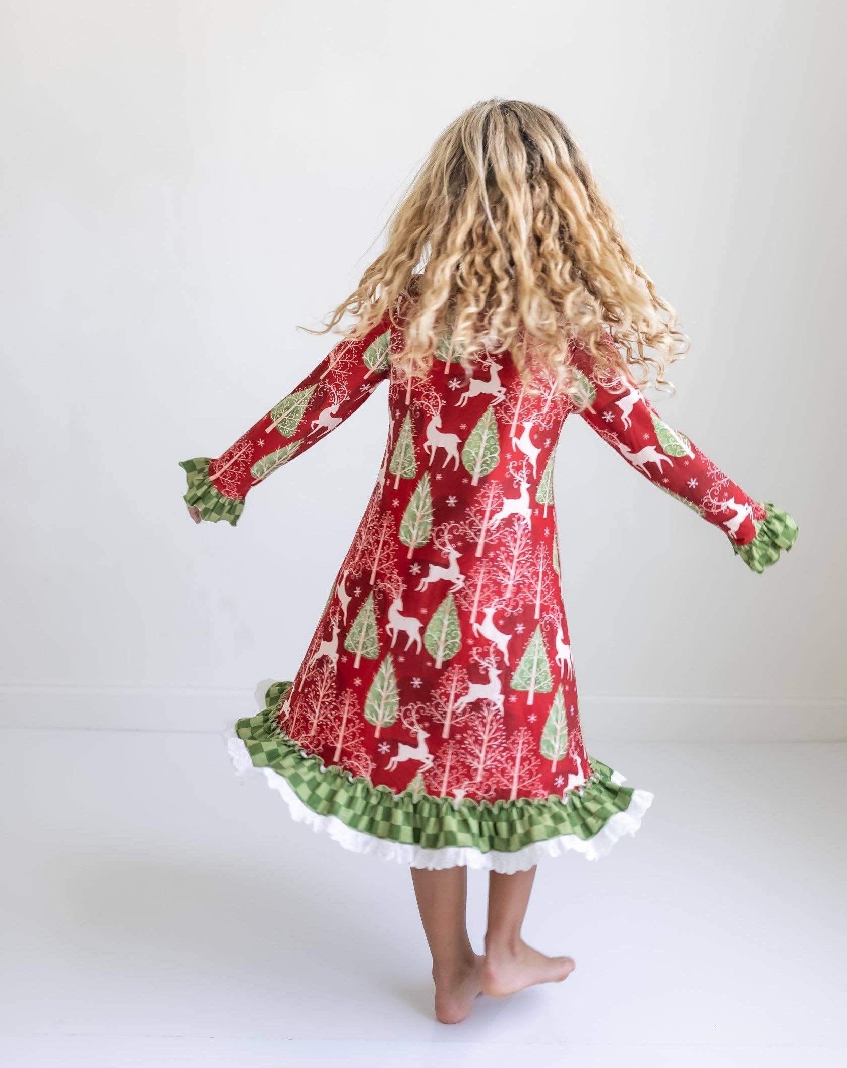 Red Christmas Holiday Reindeer Ruffle Lounge Play Gown