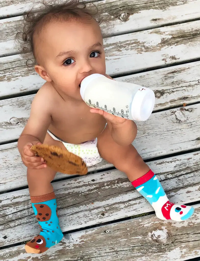 Milk & Cookies Non-Slip Mismatched Socks for Kids: KIDS LARGE