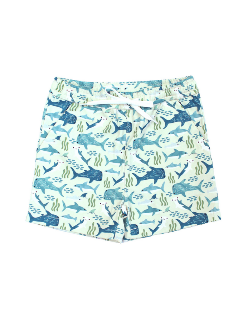 Shark Friends Ocean Animals Boys Swim Trunks Kids Swimsuit: Blue/Multi