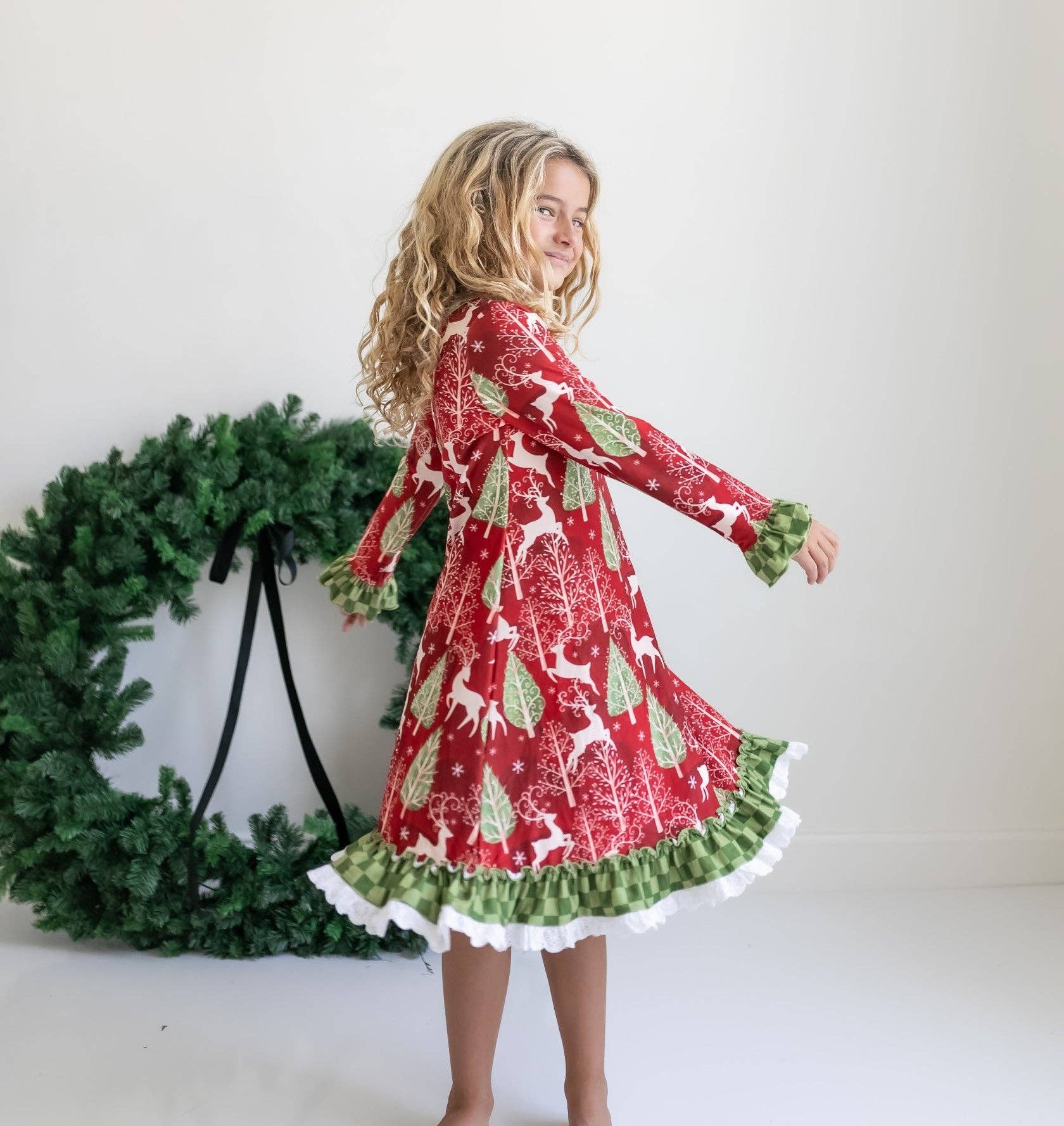 Red Christmas Holiday Reindeer Ruffle Lounge Play Gown