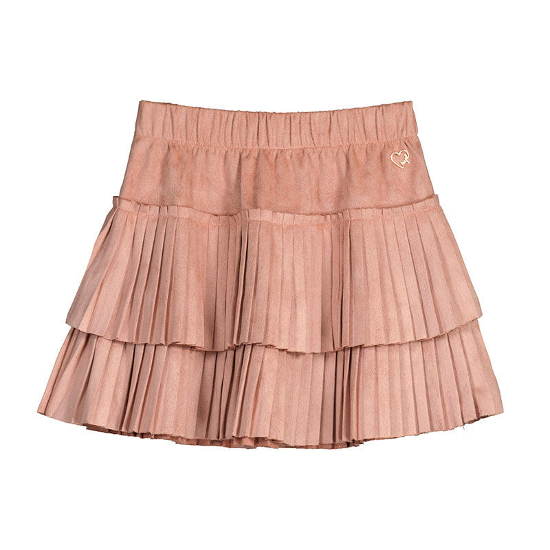 Pleated Suede Skirt- Nude W23-4903