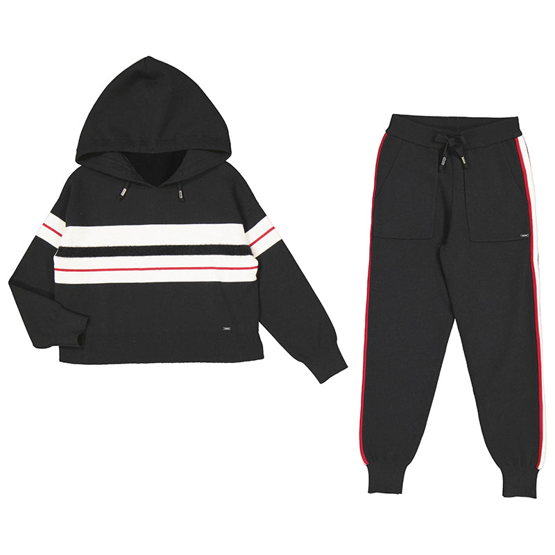Knit Hood Pant Set- Black W24-7555