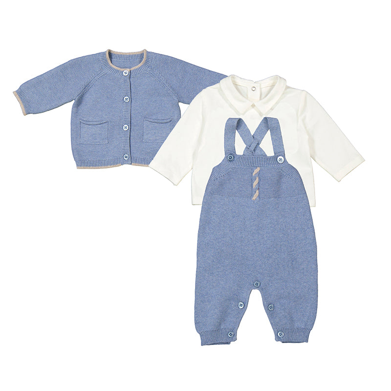 Knit Dungarees Set- Blue W24-2621