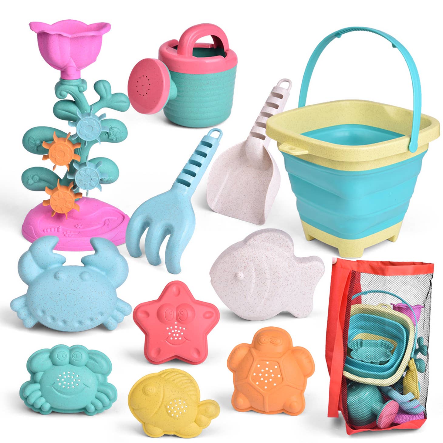 SILICONE BEACH TOYS Collapsible Beach Bucket Shovel Pink Sand