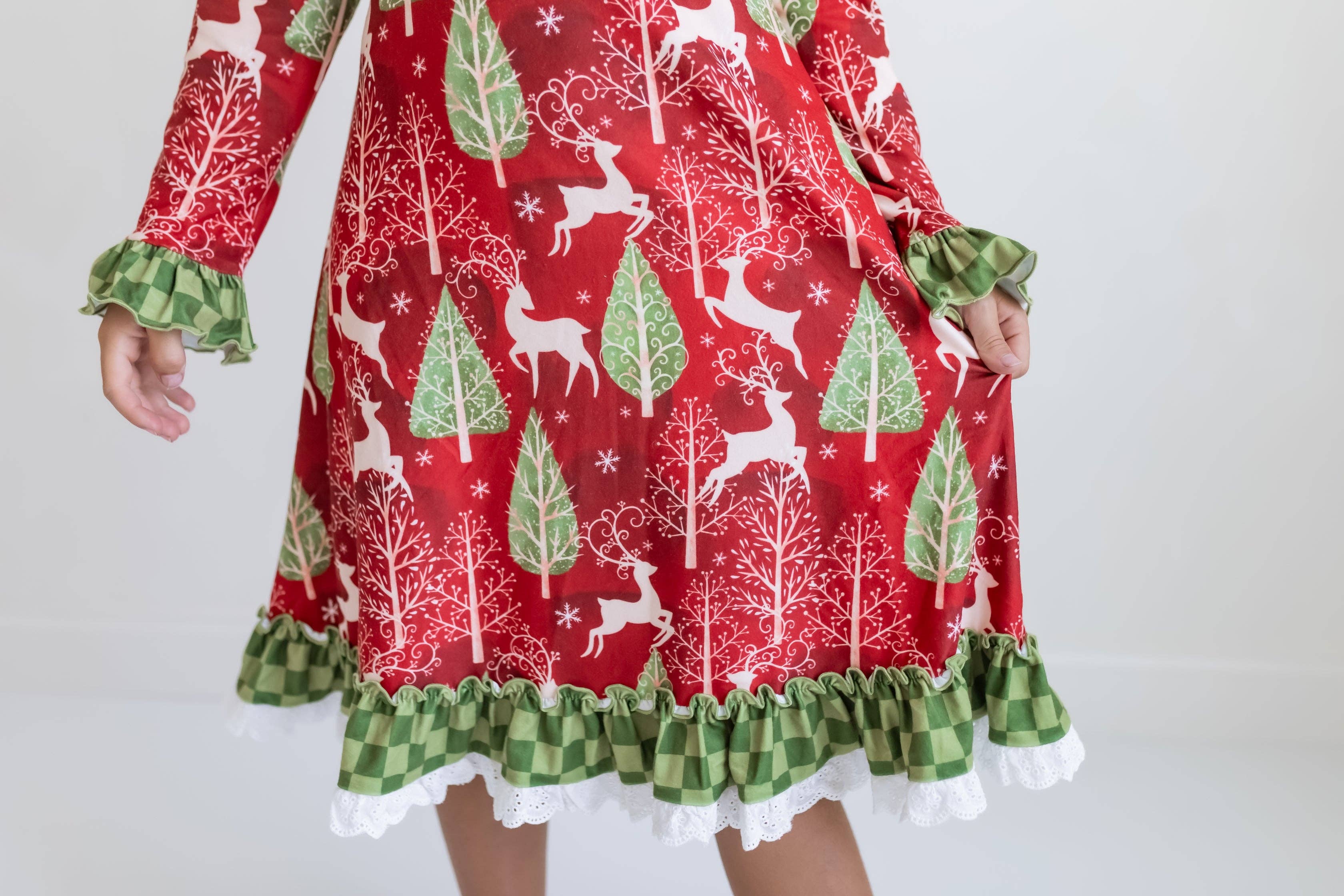 Red Christmas Holiday Reindeer Ruffle Lounge Play Gown
