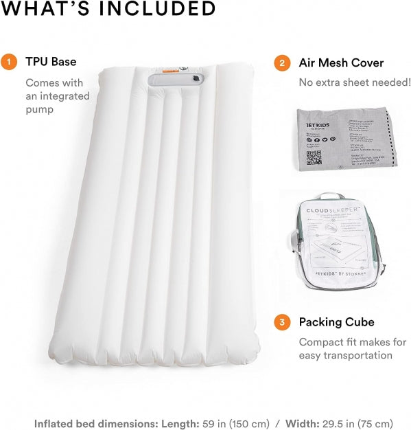 JetKids by Stokke CloudSleeper - Kids Inflatable Travel Bed - With Integrated Pump, Breathable Mesh Cover & Full-Length Bumpers to Keep Your Child Safe - Easy to Clean - For Ages 3+ Rental