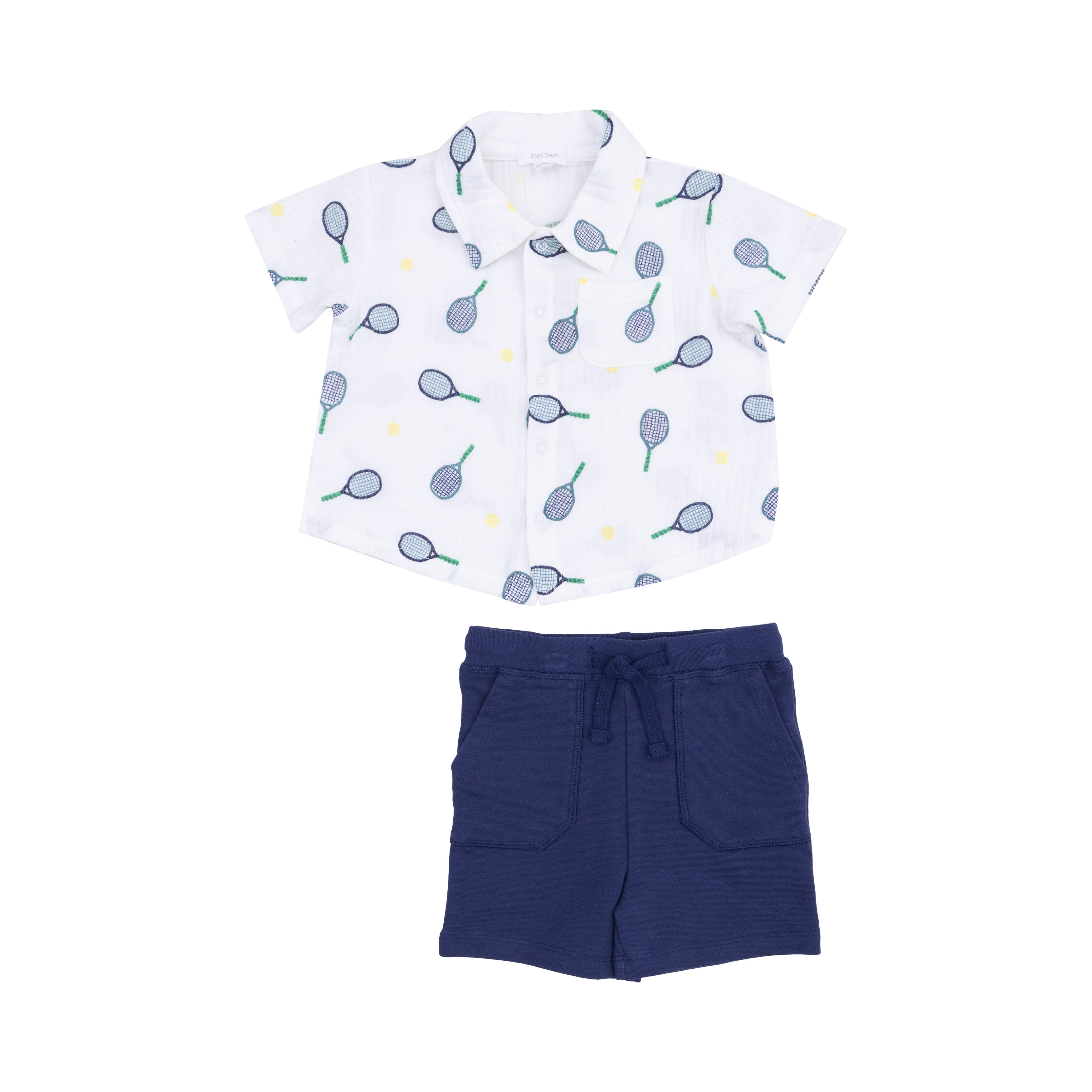 Tennis Button Down Polo Muslin with French Terry Short S25