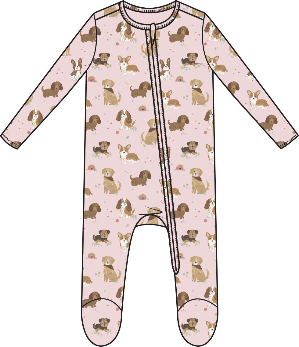 Best Friends Dogs Pink 2 Way Zipper Footie S25