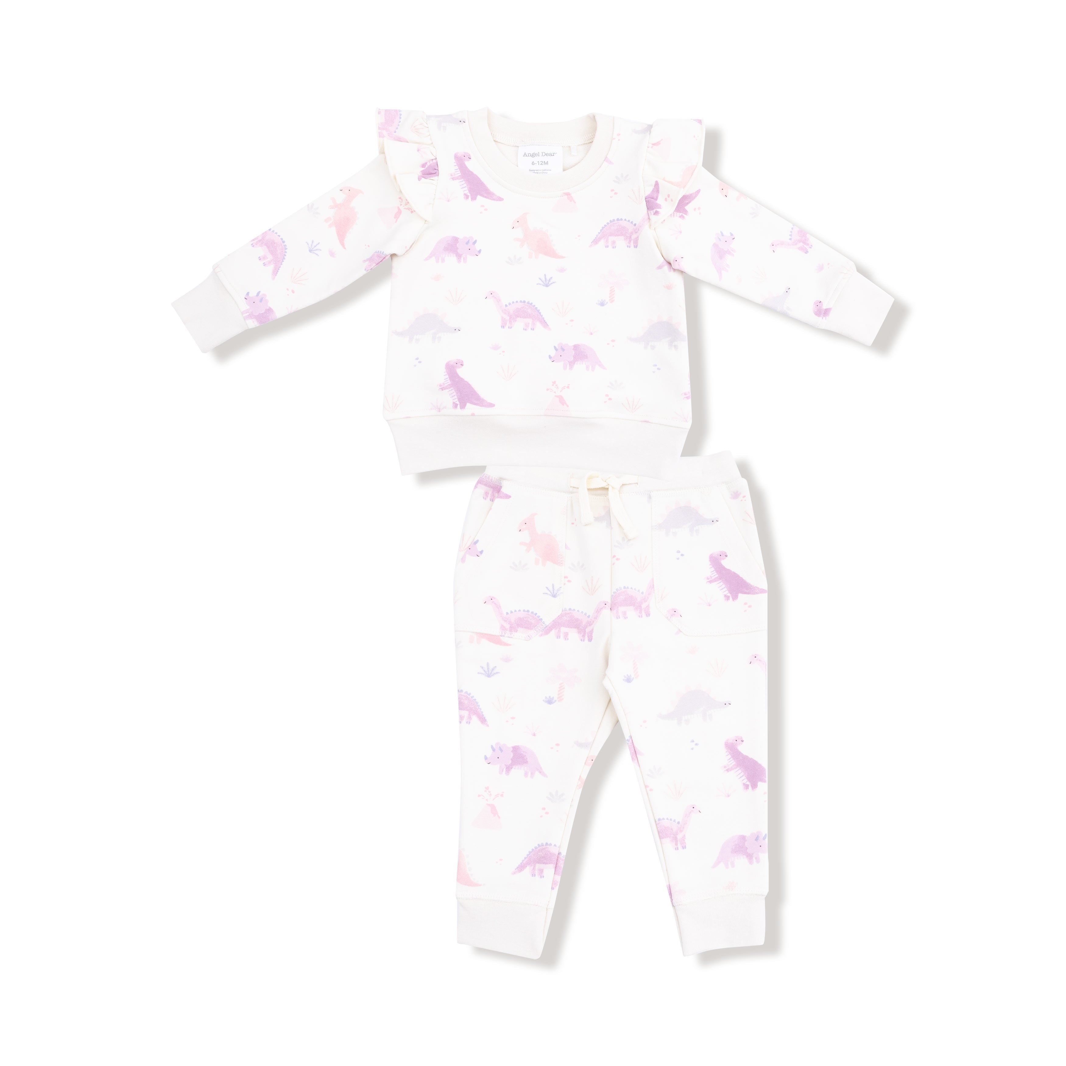 French Terry Soft Dinos Purple - Ruffle Sweatshirt And Jogger W25