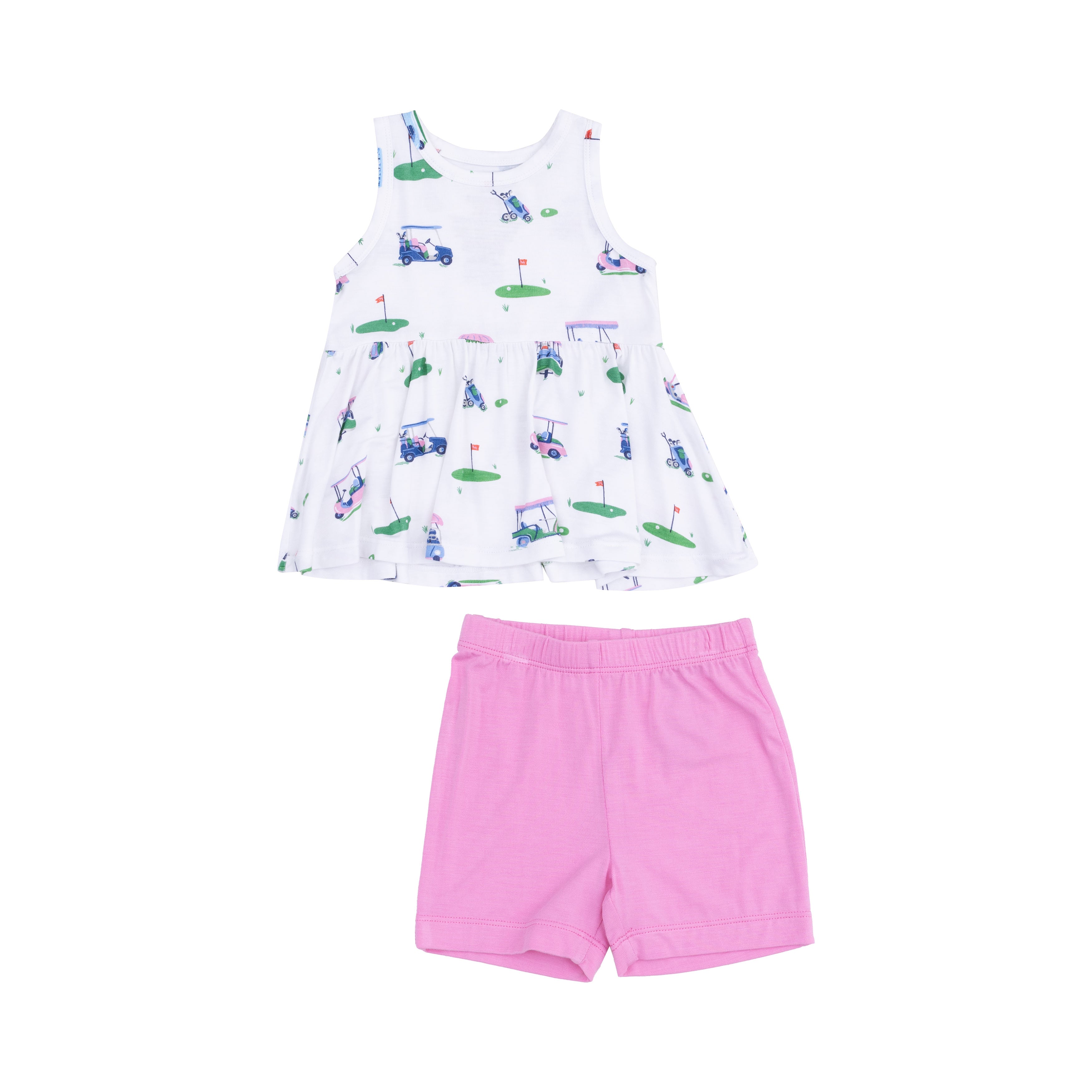 Vintage Golf Carts Pink Peplum Tank and Short Set S25