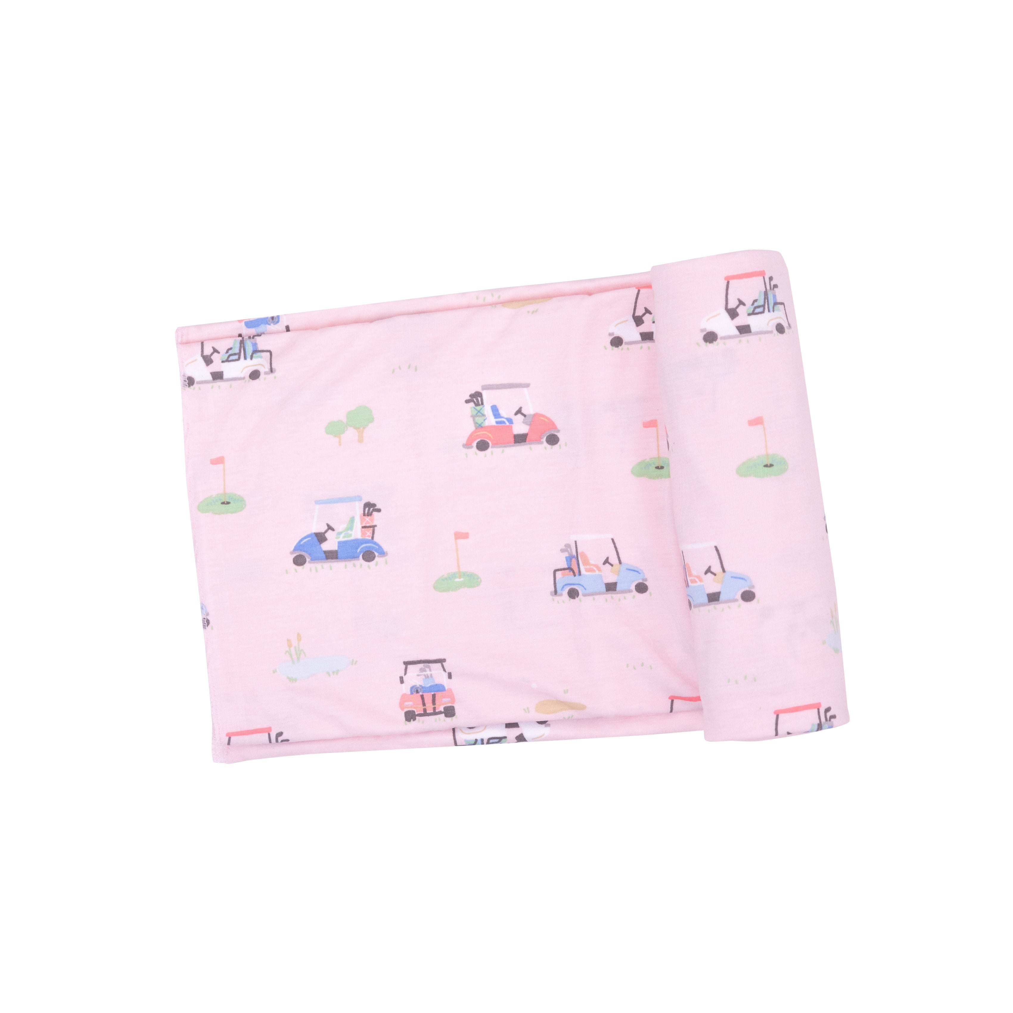 Bamboo Swaddle Blanket - GOLF CARTS PINK