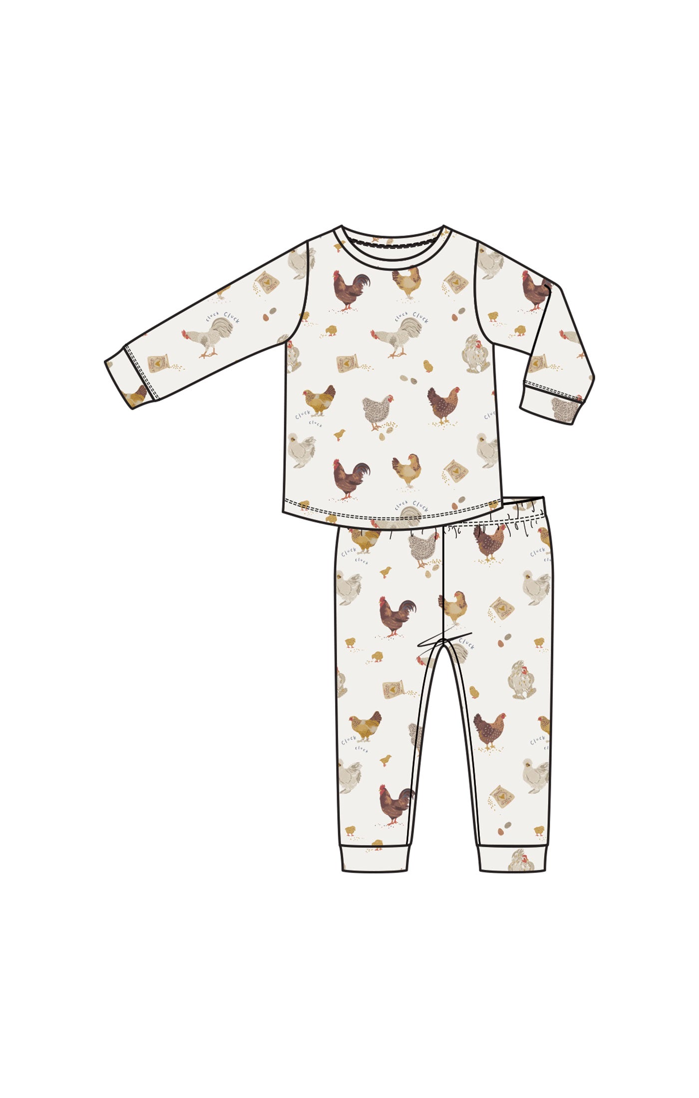 2 Piece Bamboo Lounge Wear Set L/S - Collector Chickens  W25