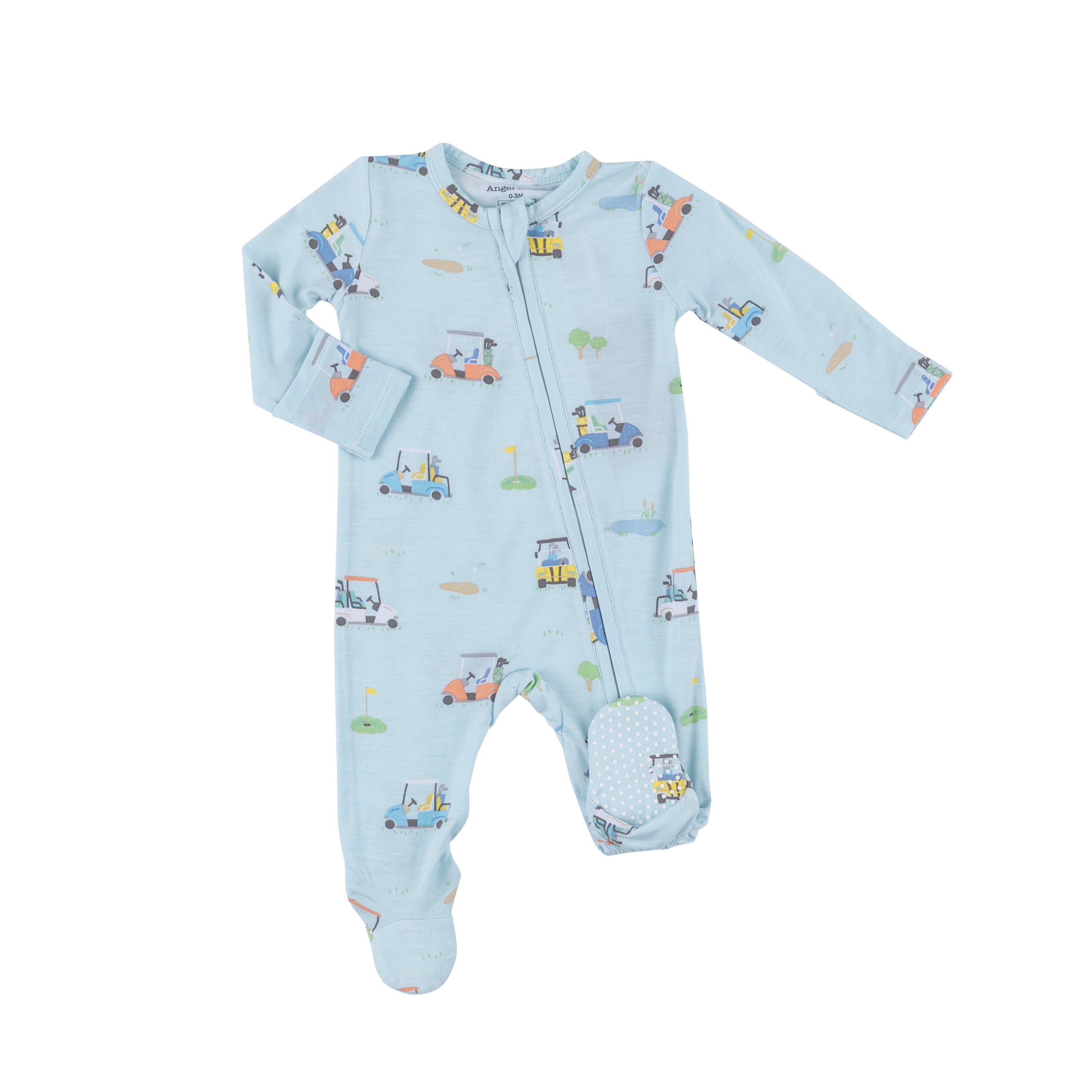 2 Way Zipper Footie -Golf Carts Blue