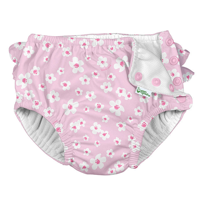 Ruffle Snap Reusable Absorbent Swimsuit Diaper-Light Pink Small Blossoms