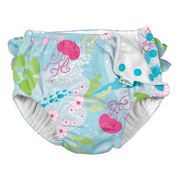 Ruffle Snap Reusable Absorbent Swim Diaper - Aqua Coral Reef