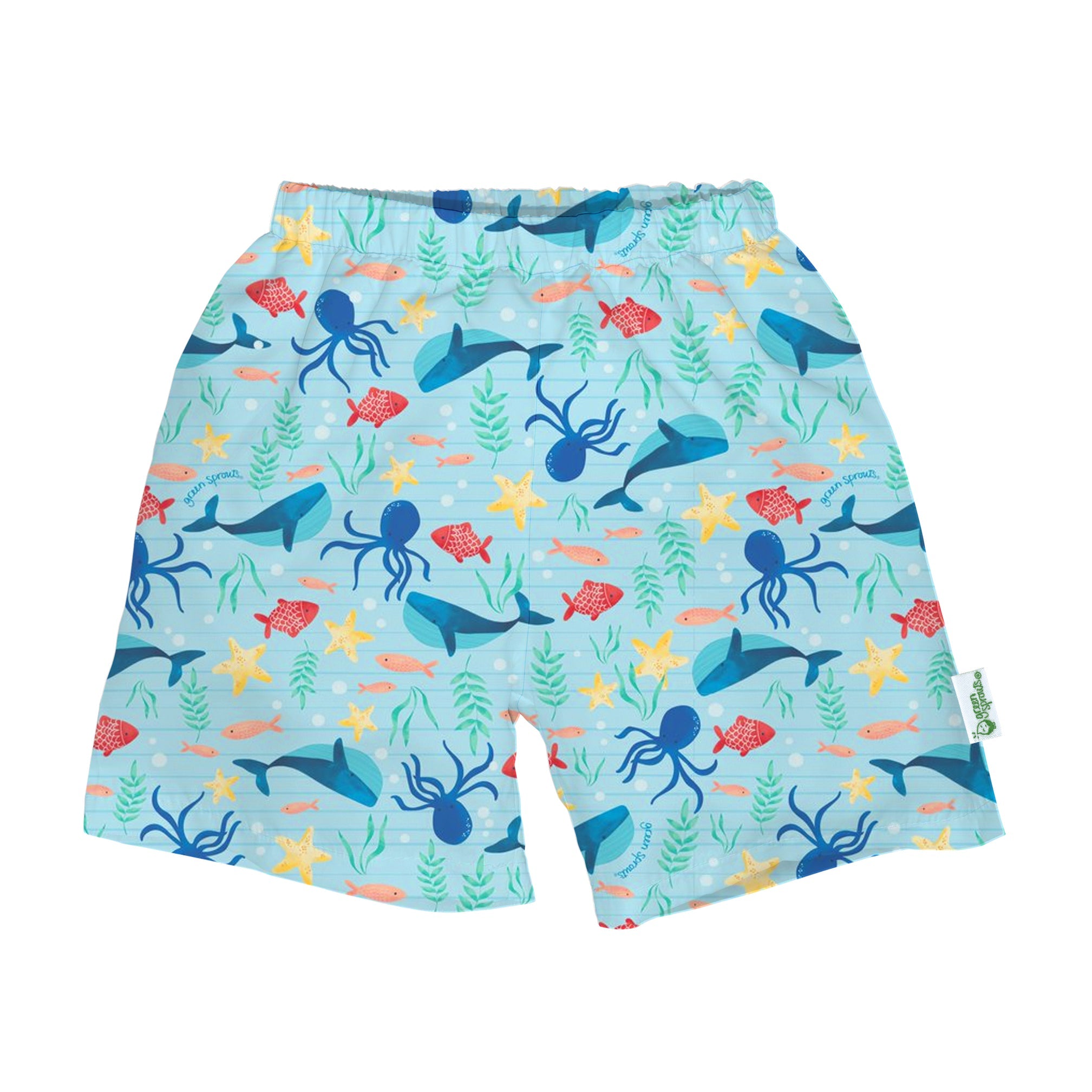 Eco Swim Trunks with Built-in Diaper-Aqua Sea Celebration