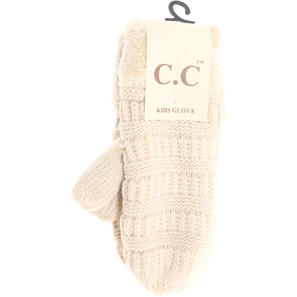 CC Beanie Kids Solid Fuzzy Lined Mittens