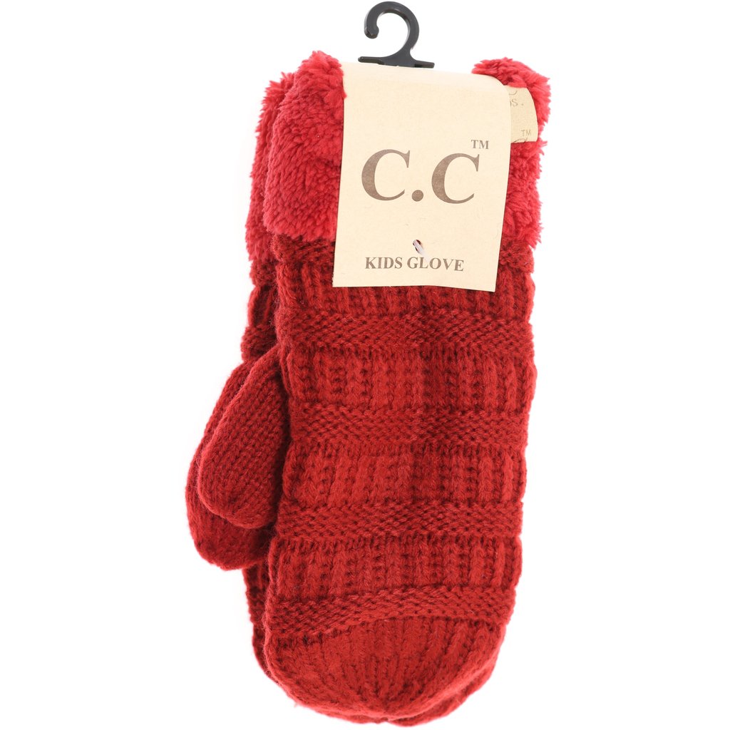 CC Beanie Kids Solid Fuzzy Lined Mittens