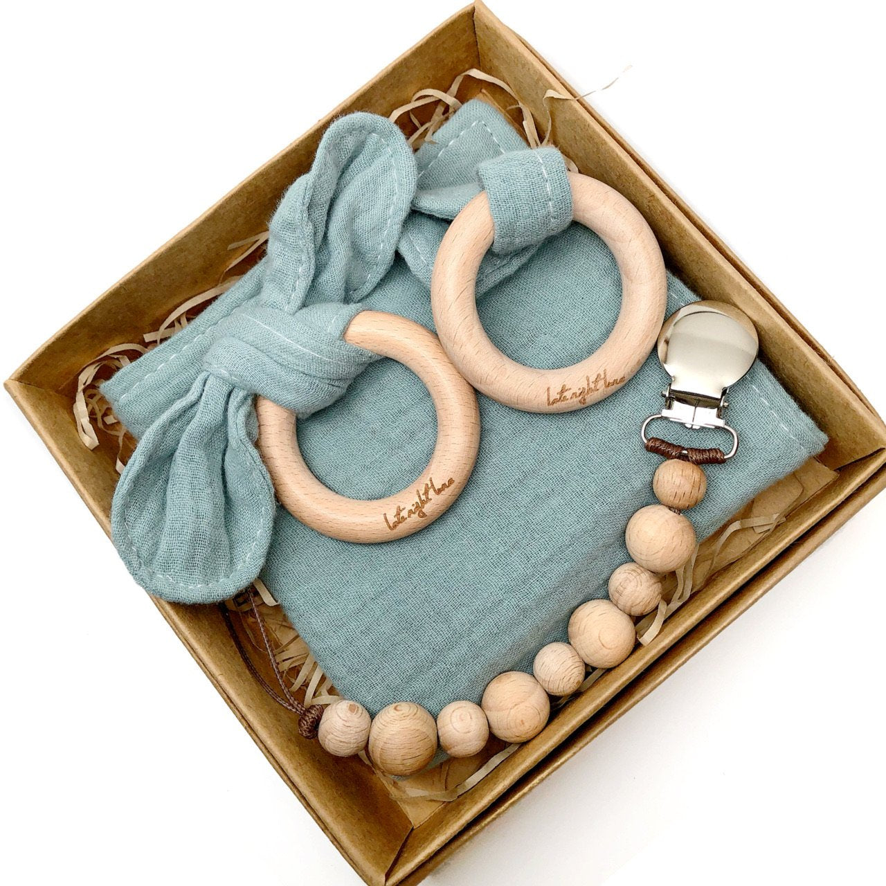 Baby Lovey Gift Set with Teething Toy & Pacifier Clip - 100% Cotton