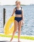 Sunset Stripe Cropped Rash Guard Bikini 3pc Set