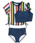 Sunset Stripe Cropped Rash Guard Bikini 3pc Set