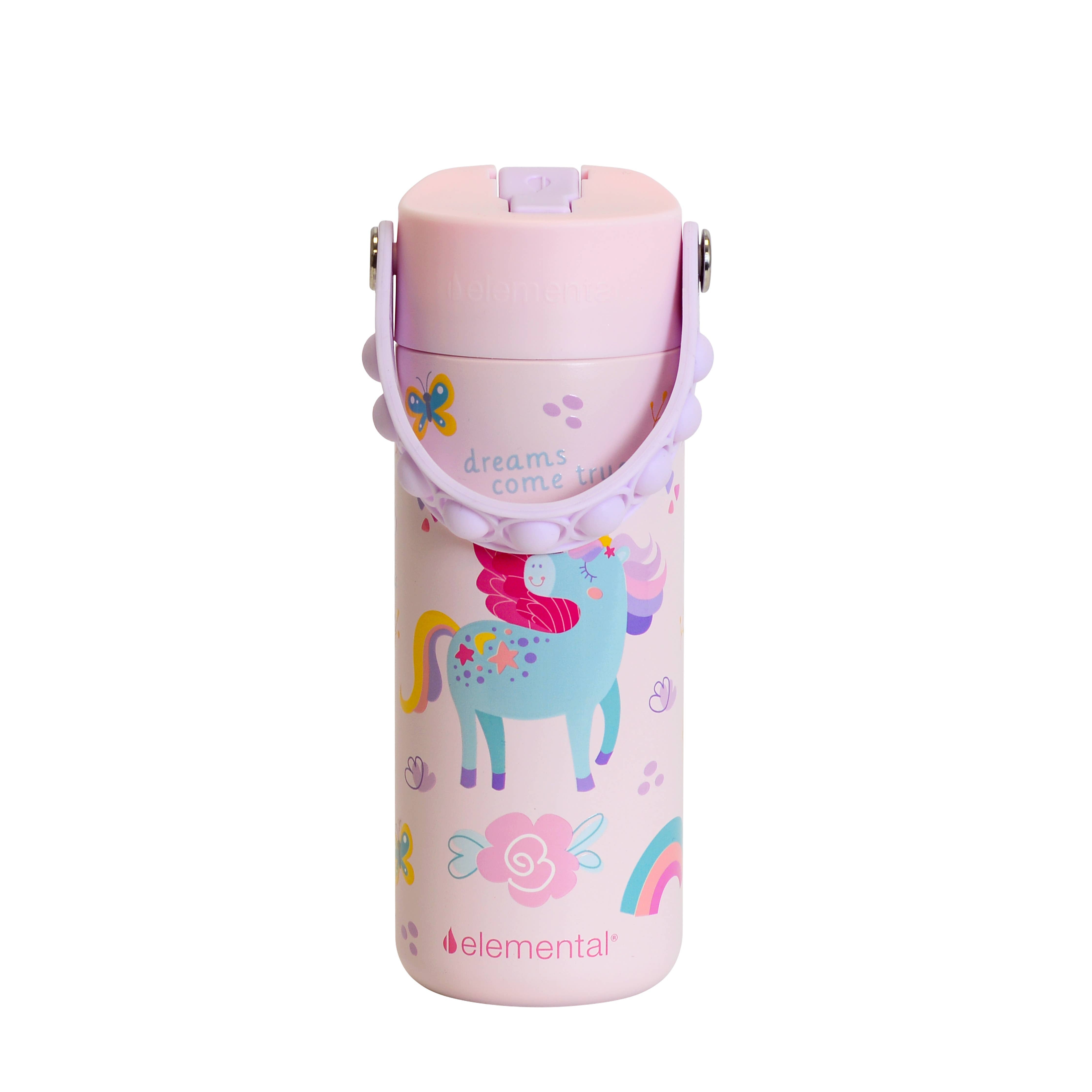 Elemental - Core Insulated Pop Fidget Handle Bottle 18oz - Unicorn Rainbow