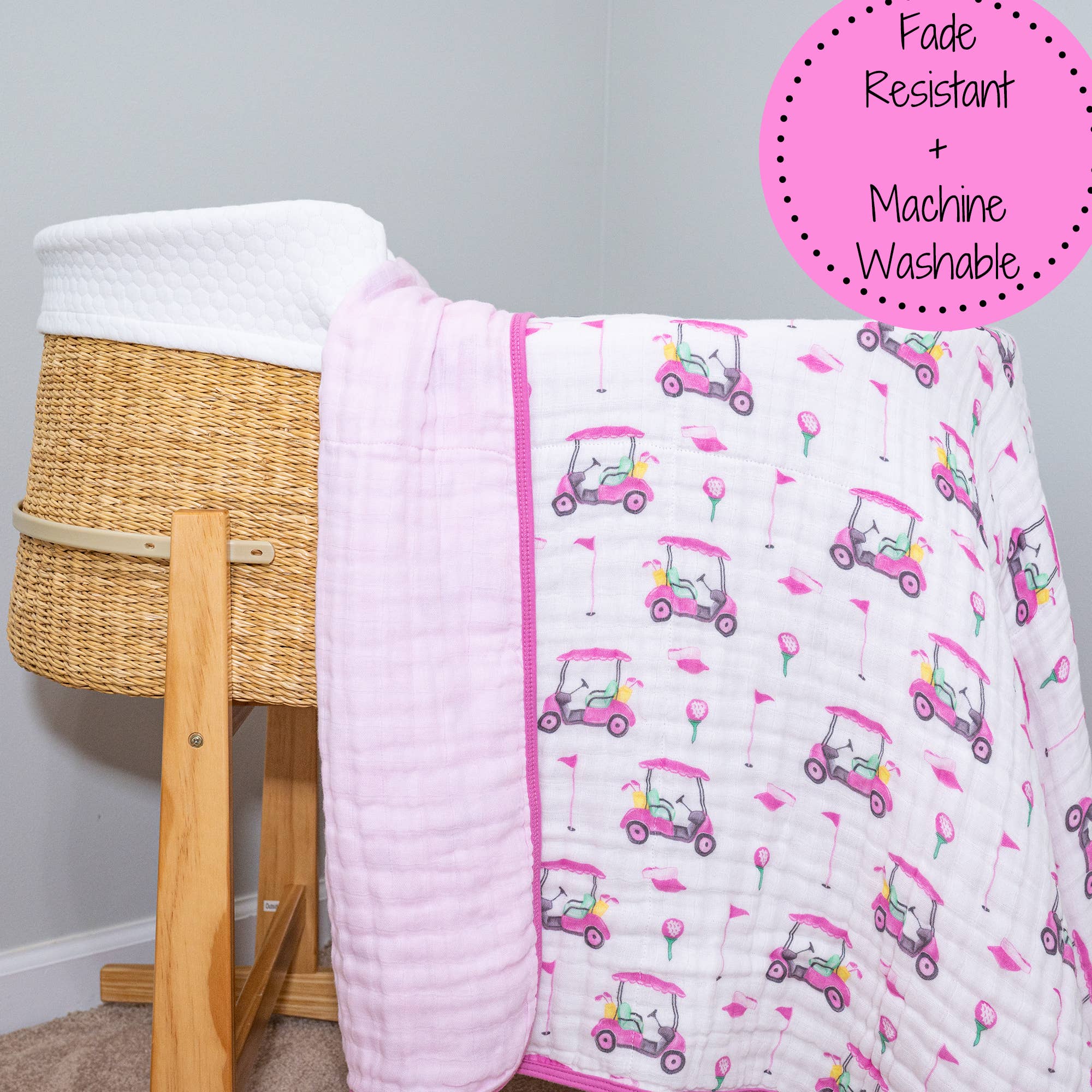 LollyBanks - Pink Golf Toddler 100% Cotton Muslin Blanket