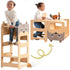 OmaOmaOma! Montessori Educational Wooden Toys for Kids - Convertible Montessori Toddler Tower 4-in-1 Step Stool, Desk
