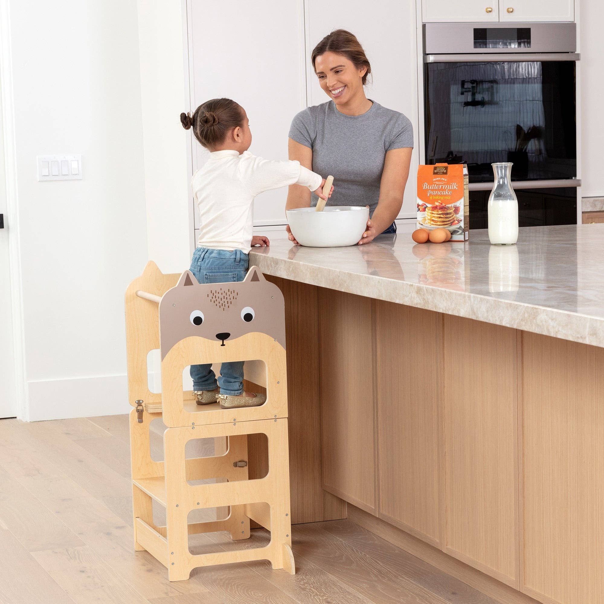 OmaOmaOma! Montessori Educational Wooden Toys for Kids - Convertible Montessori Toddler Tower 4-in-1 Step Stool, Desk