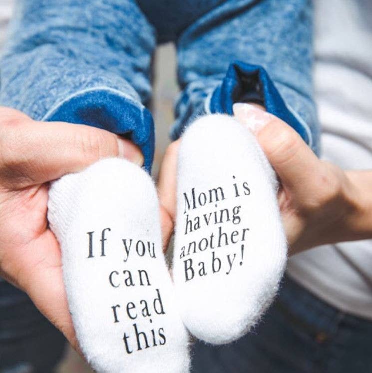 Mom is Having Another Baby Pregnancy Announcement Baby Socks: 0-6mo