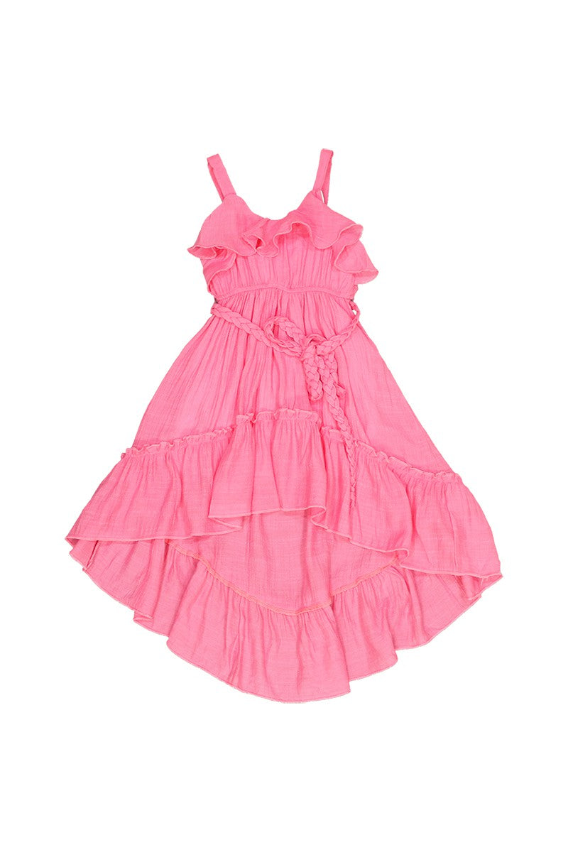 BEACH BEAUTY Hi-Lo Gauze Cotton Ruffled Dress- Sweet Pink