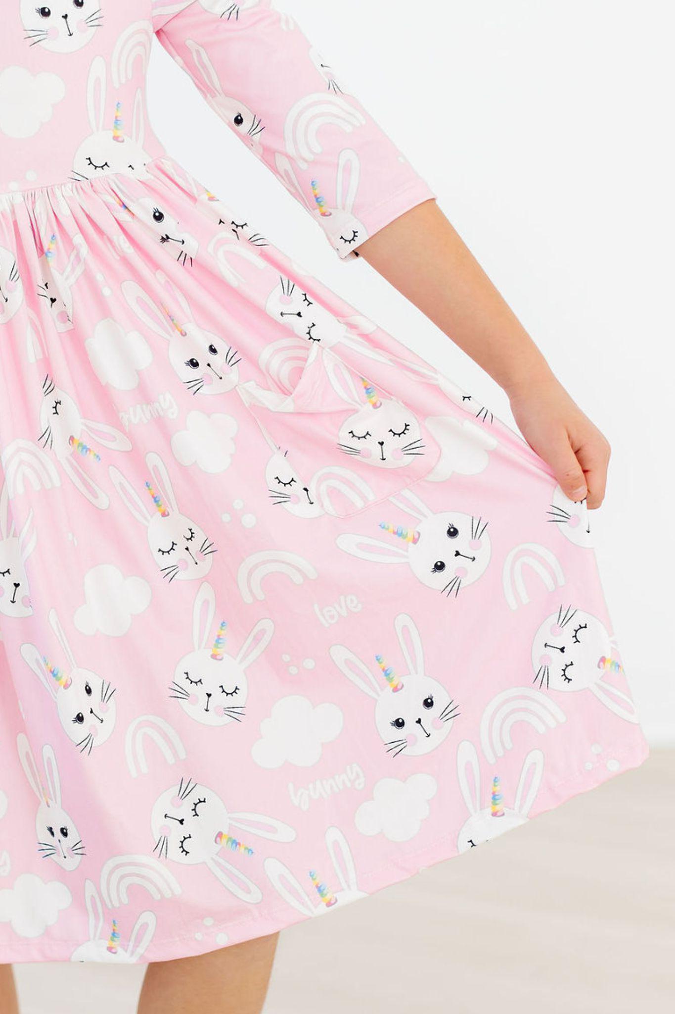 Bunny Love 3/4 Sleeve Pocket Twirl Dress