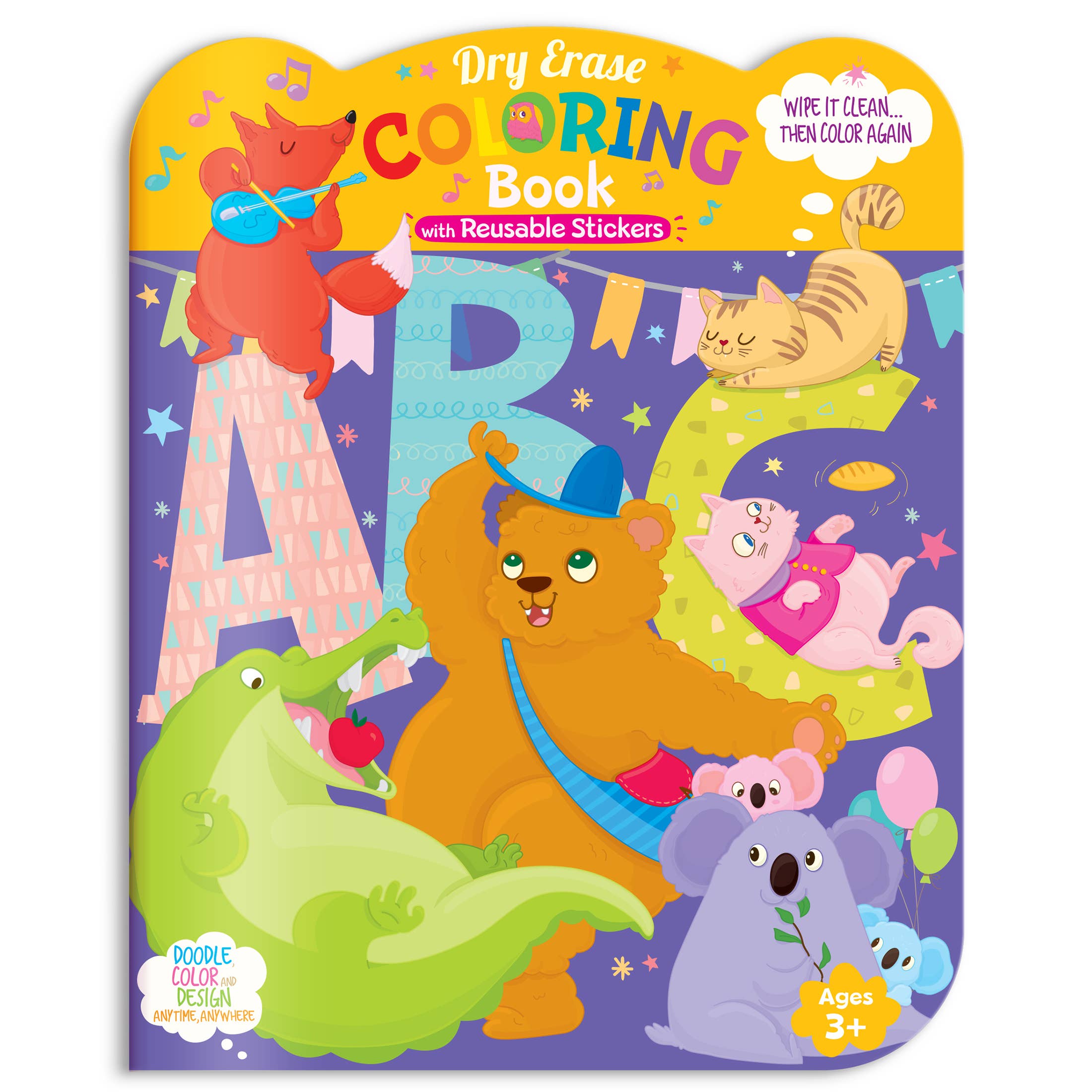 Dry Erase Reusable Coloring Book with Stickers | Animal ABC