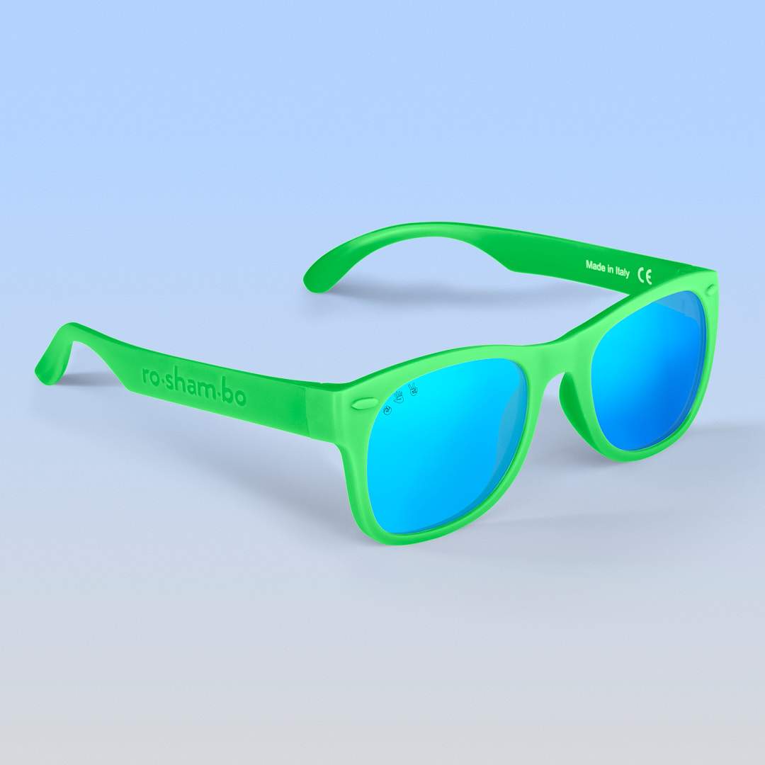Roshambo Eyewear - Bright Green Sunglasses: Toddler (Ages 2-4) / Chrome Polarized Lens