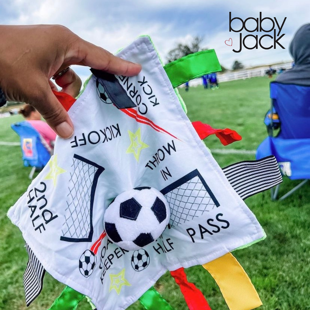 Baby Jack and Company - Soccer Ball Baby Learning Lovey Tag Stroller Toy 10" x 10"
