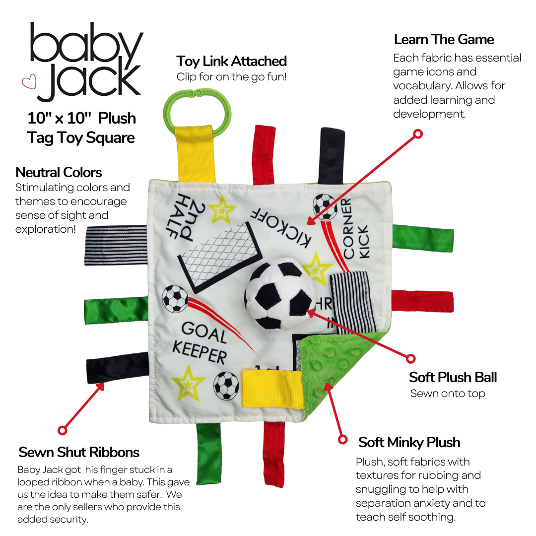 Baby Jack and Company - Soccer Ball Baby Learning Lovey Tag Stroller Toy 10" x 10"