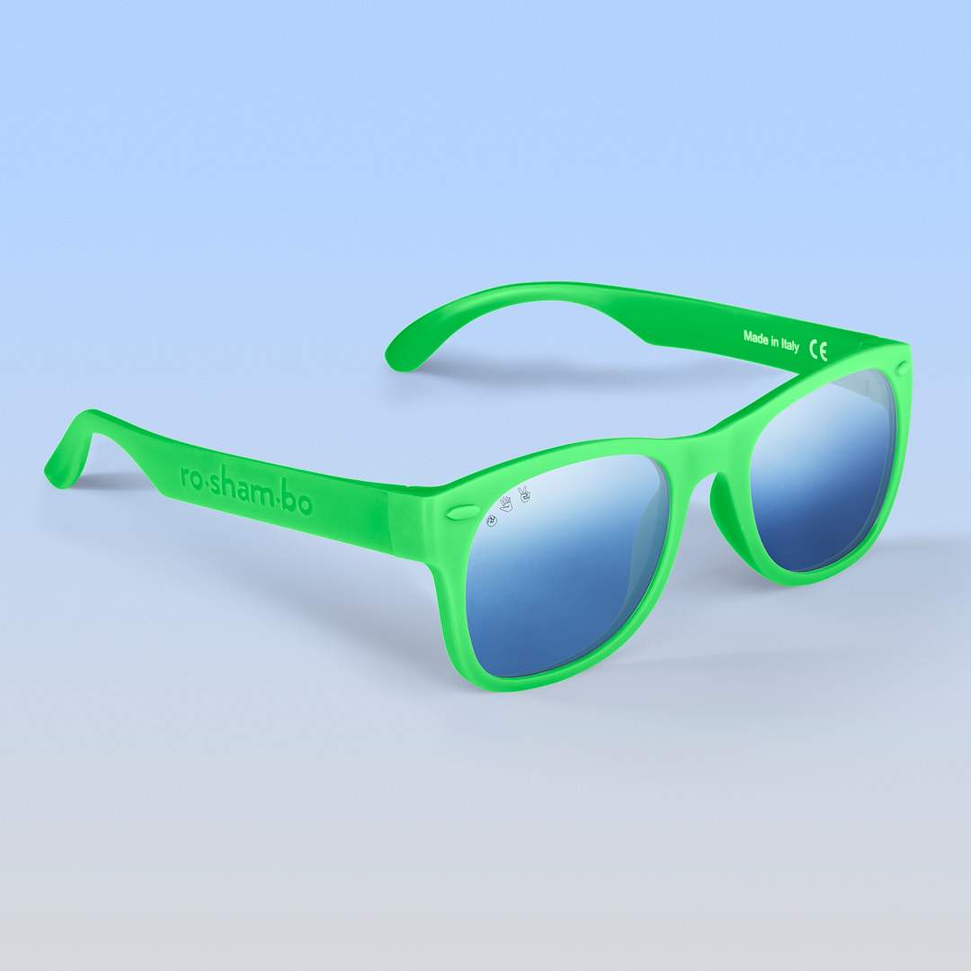 Roshambo Eyewear - Bright Green Sunglasses: Toddler (Ages 2-4) / Chrome Polarized Lens