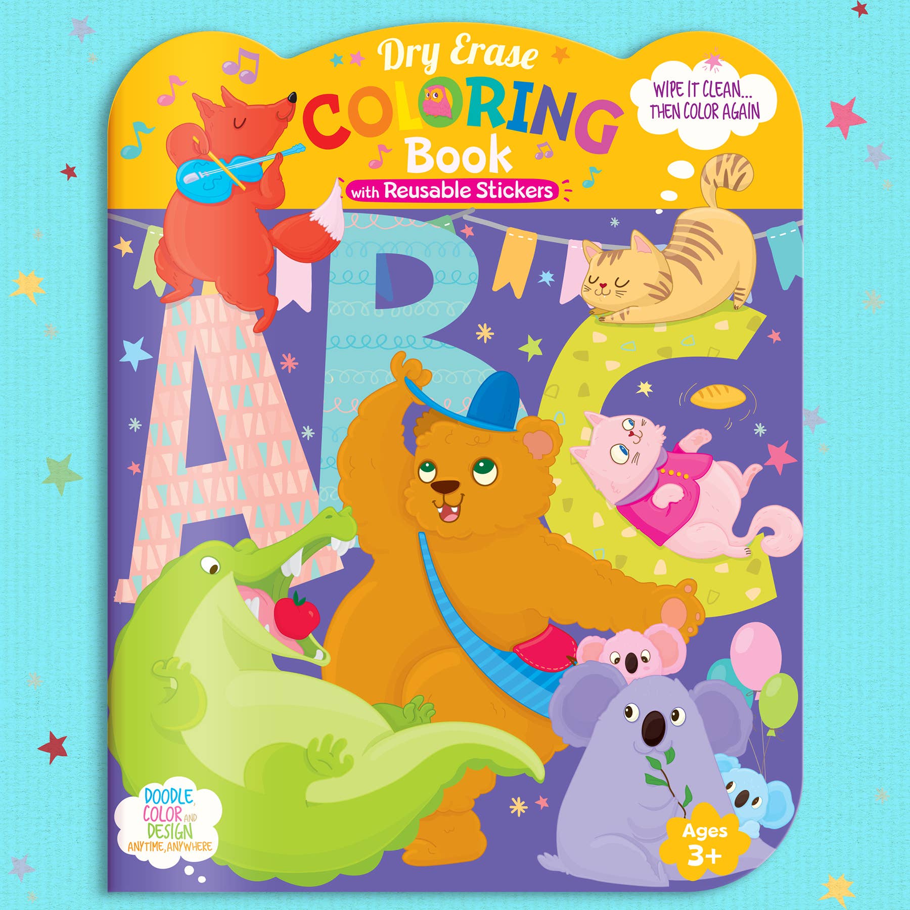 Dry Erase Reusable Coloring Book with Stickers | Animal ABC
