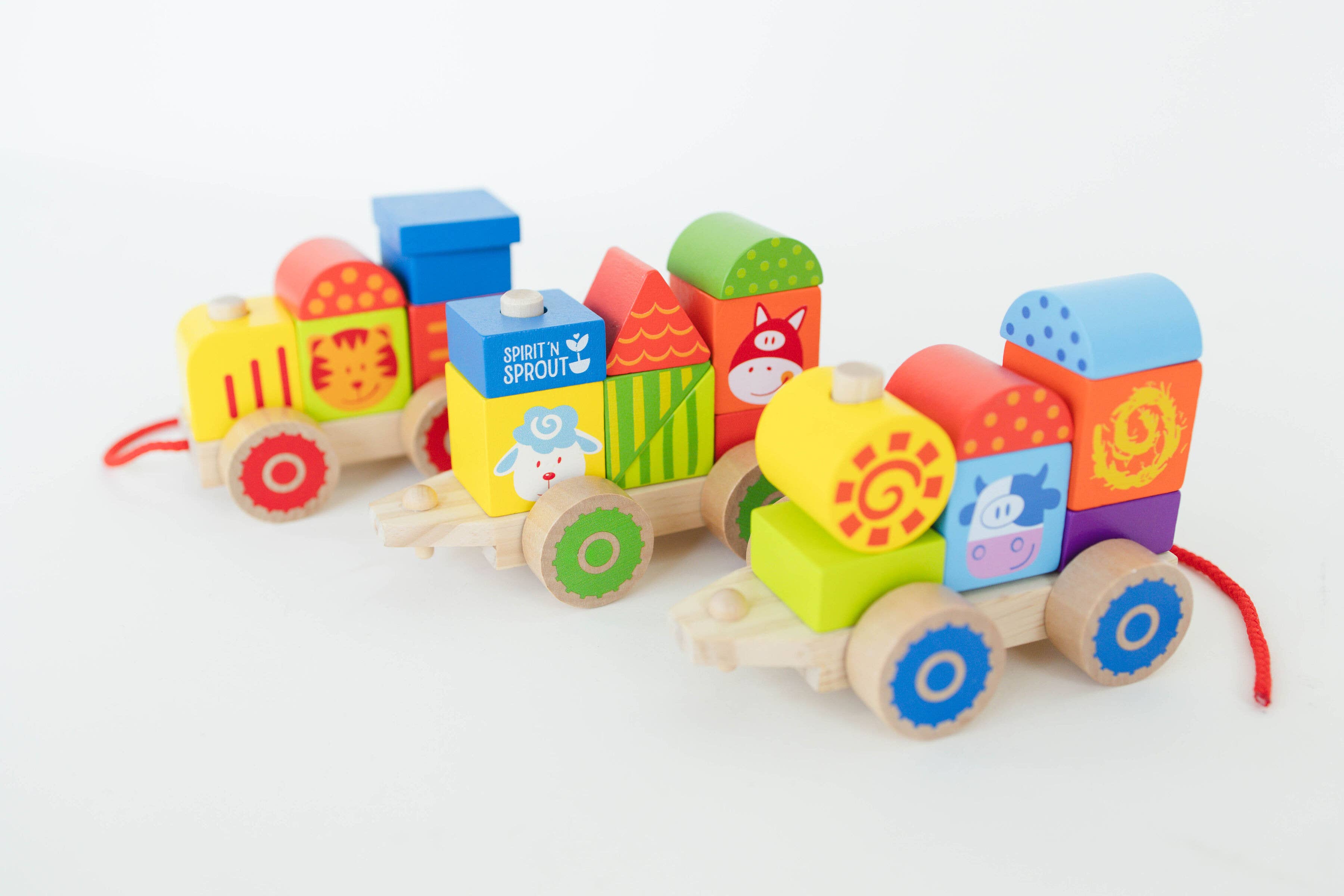 Spirit 'N Sprout - CASE Wooden Stacking Train Set for Kids - Pull Along Train