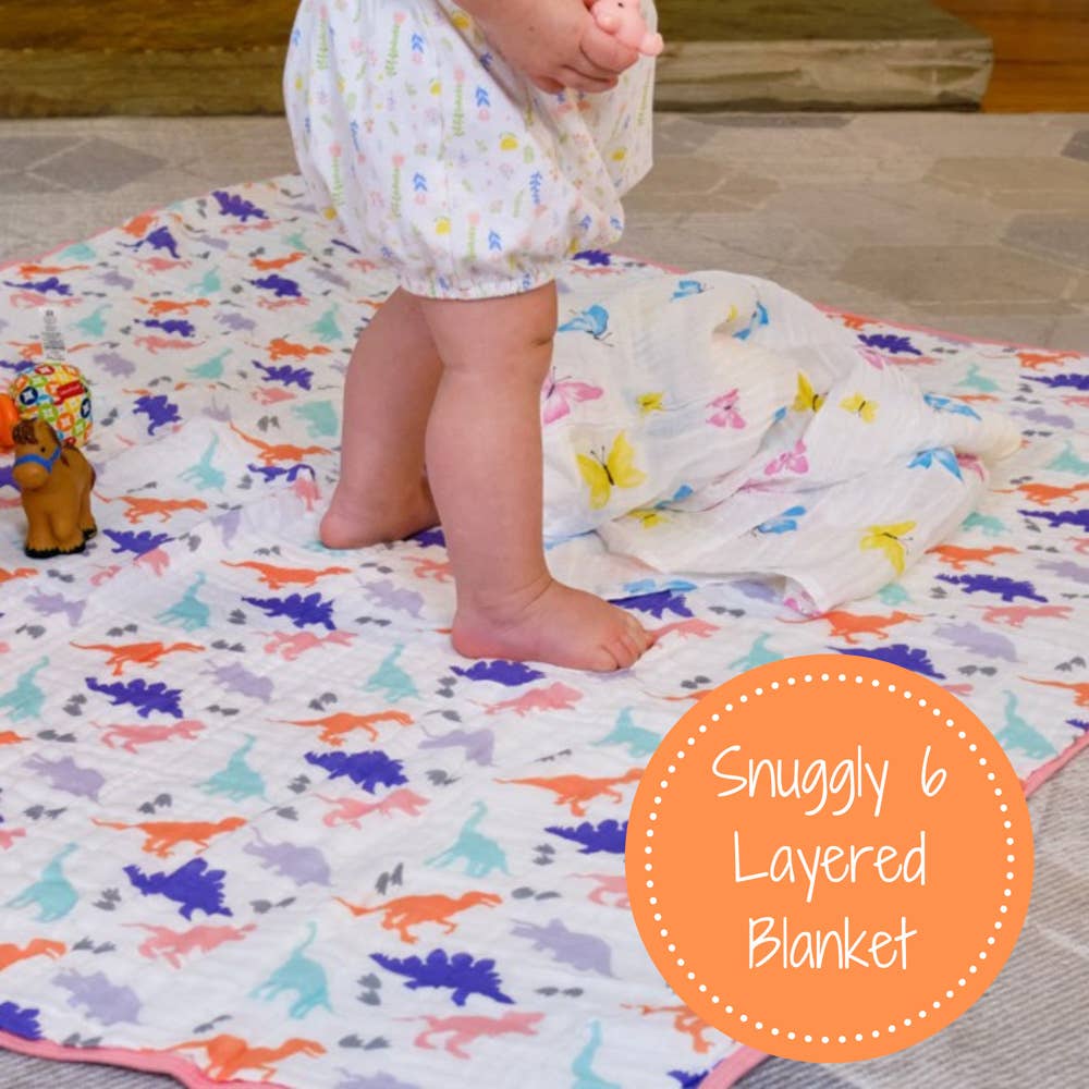 LollyBanks - Rawr-Some Girly Baby Toddler Muslin Blanket
