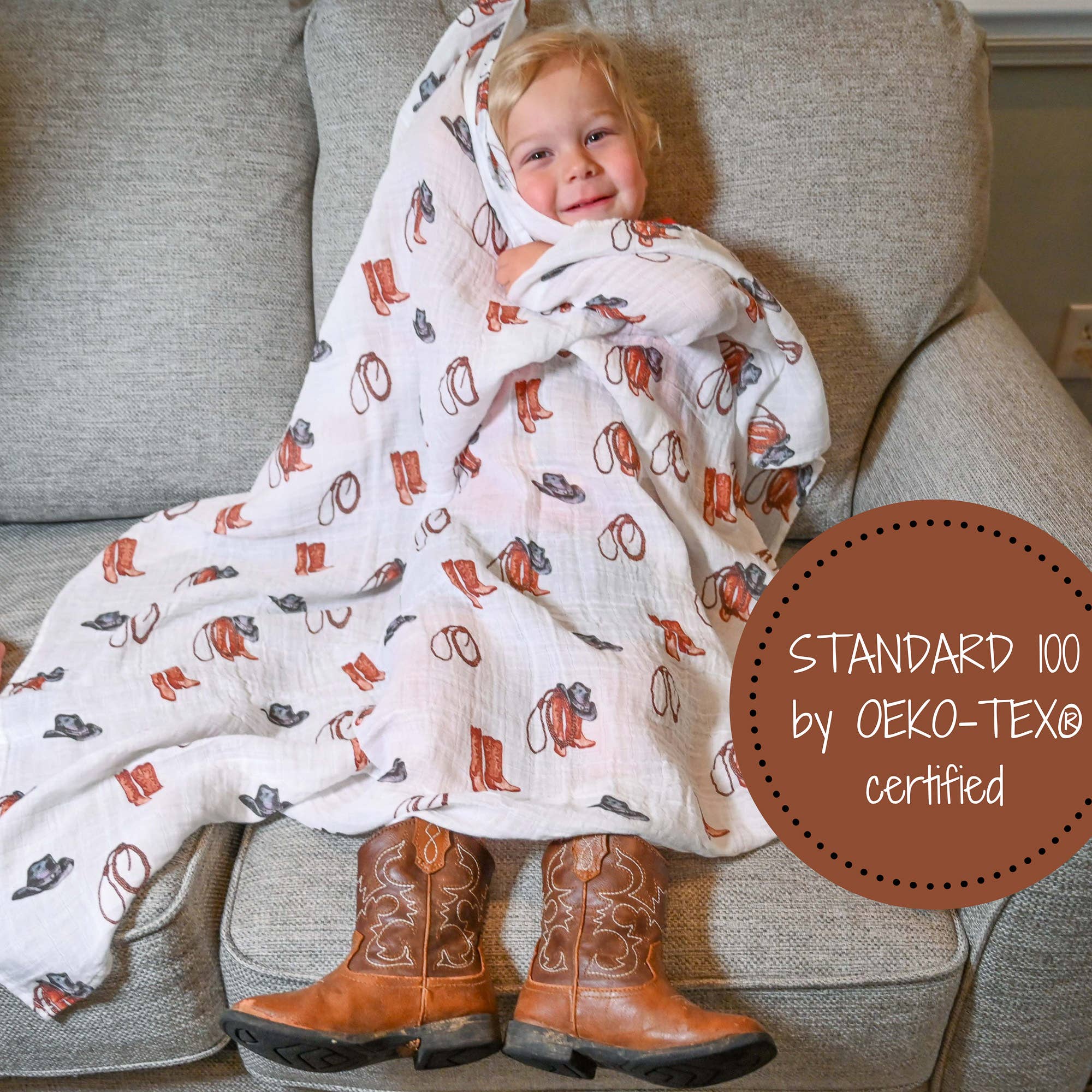 LollyBanks - Life Is Better In Boots Western Baby Swaddle Blanket