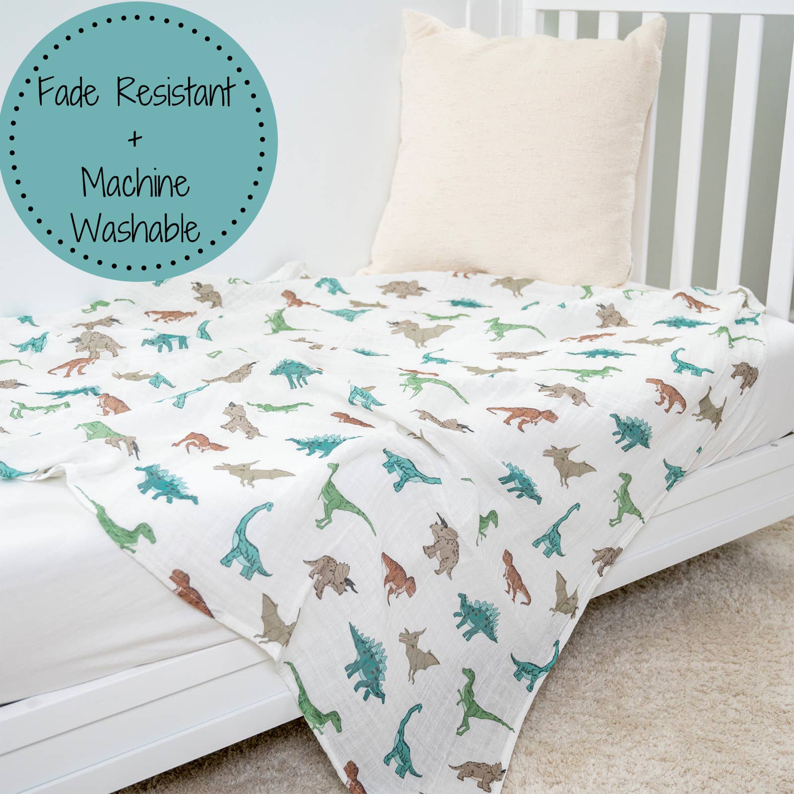 LollyBanks - Have A T-rexcellent Day Dinosaur Muslin Baby Swaddle Blanket