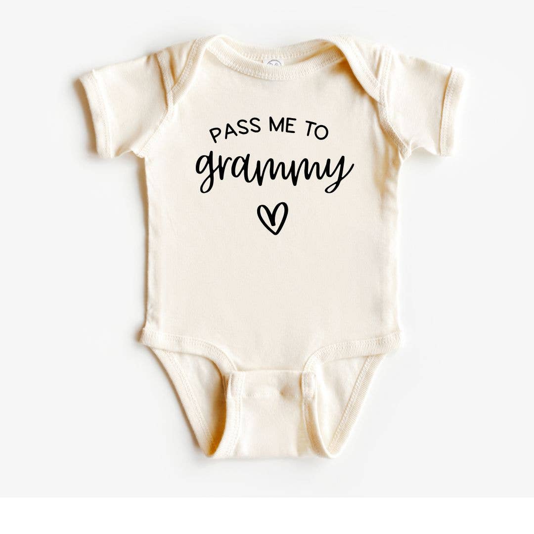 Pass Me to Grammy Baby Bodysuit | New Grandparent Baby Gift: 3-6 Months / Short
