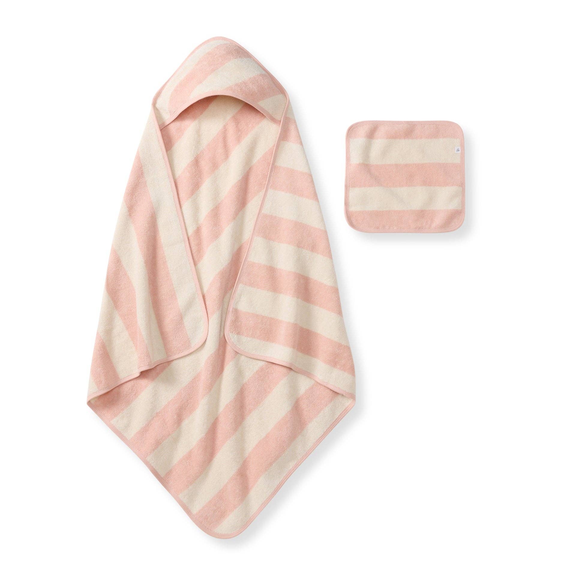 Burt's Bees Baby - Rugby Stripe Woven Terry Towel & Washcloth Set: Pink Sand / One Size