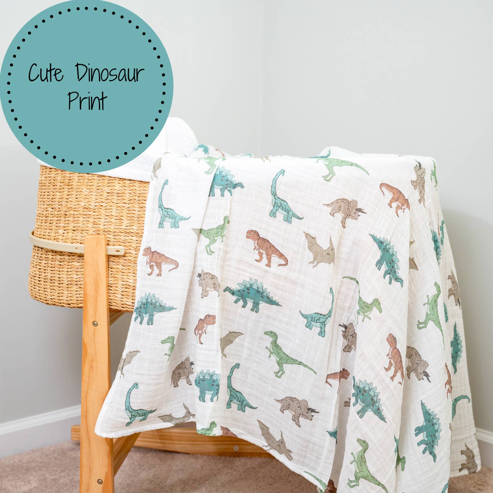 LollyBanks - Have A T-rexcellent Day Dinosaur Muslin Baby Swaddle Blanket