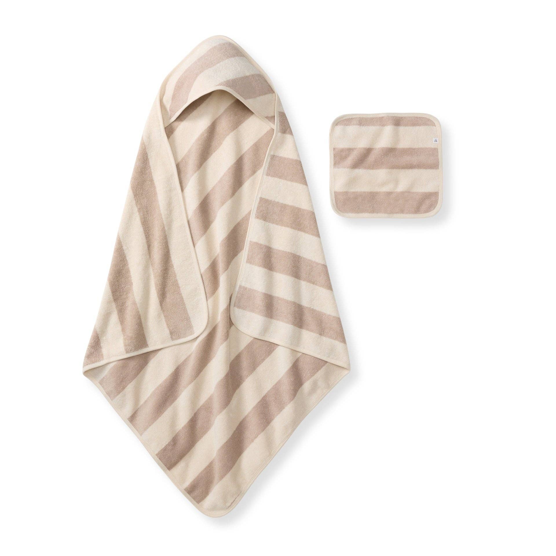 Burt's Bees Baby - Organic Cotton Rugby Stripe Woven Terry Towel & Washcloth Set - Oat: Oat / One Size
