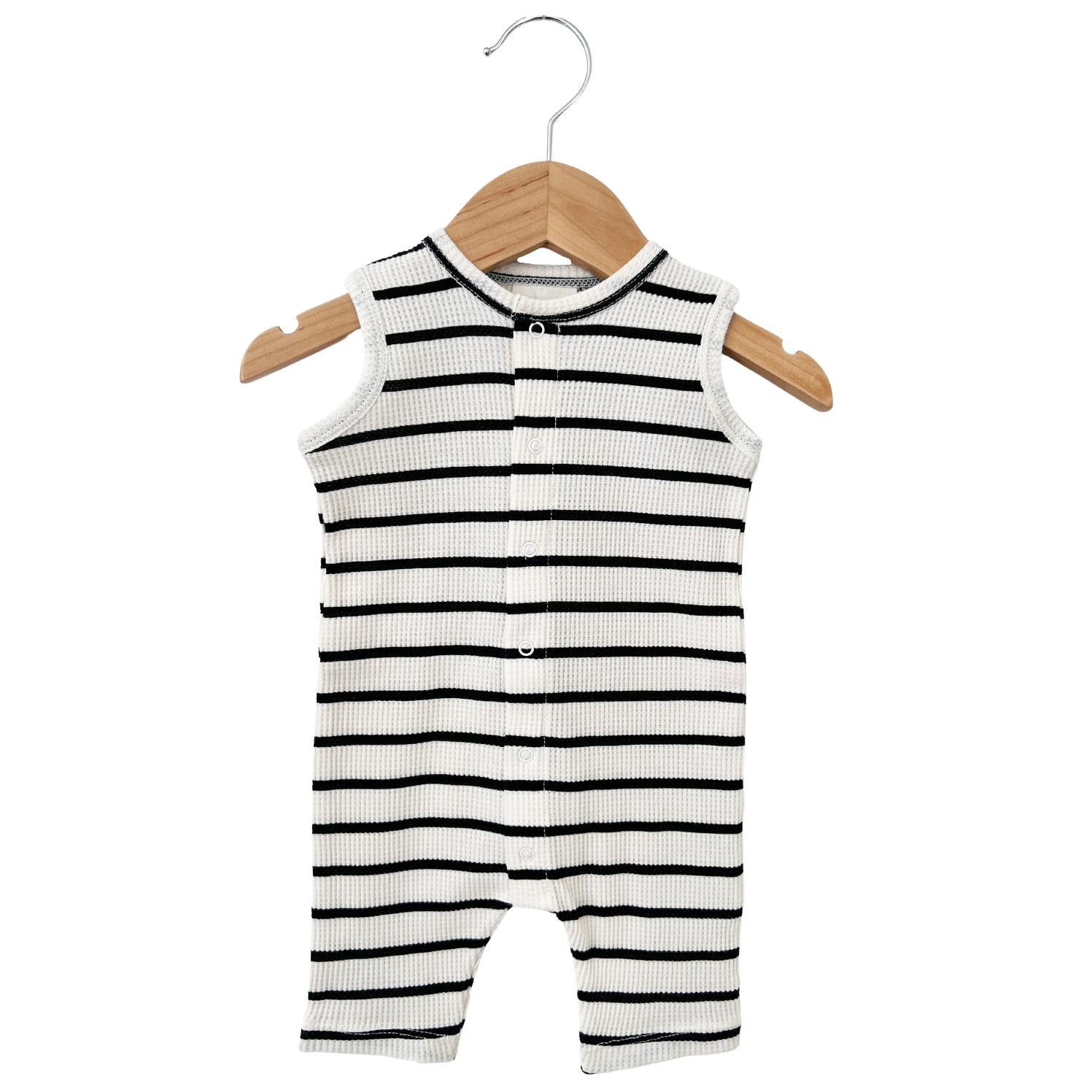 Organic Waffle Easy Romper- Black Stripe