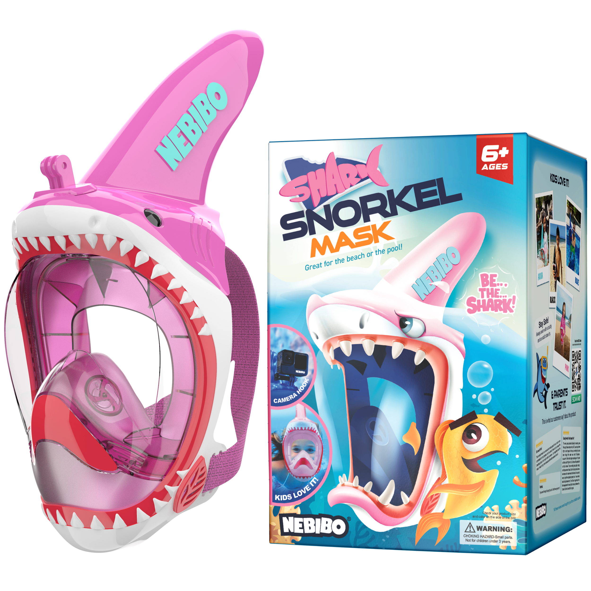 NEBIBO - Shark Snorkel Mask for Kids: Pink / SM