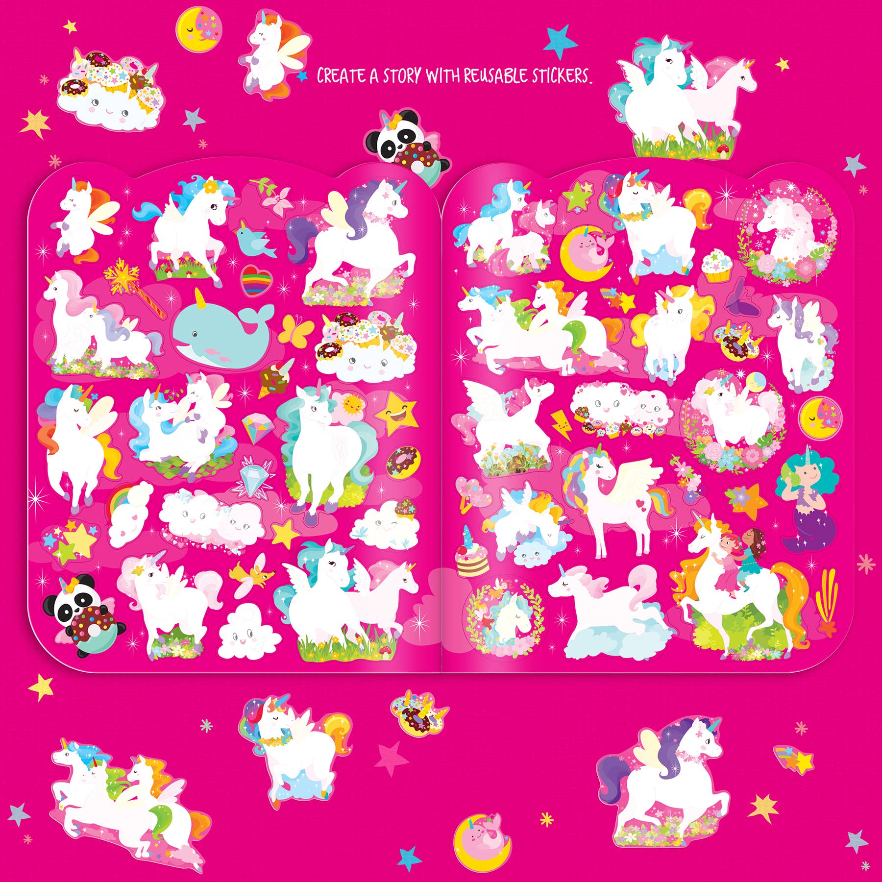 Dry Erase Reusable Coloring Book with Stickers | Unicorn